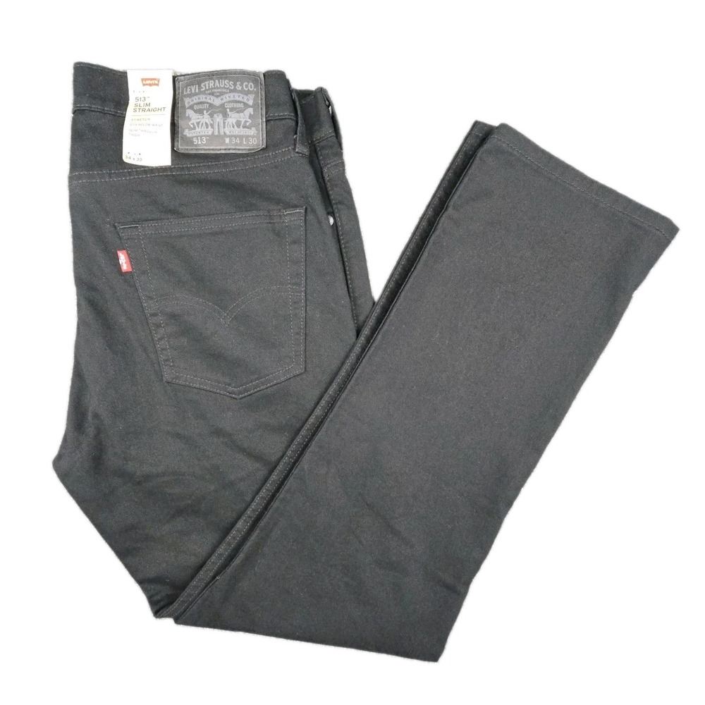 Levi's 513 Slim Straight Jeans Mens W34 L30 Jet Black Stretch Denim 34x30